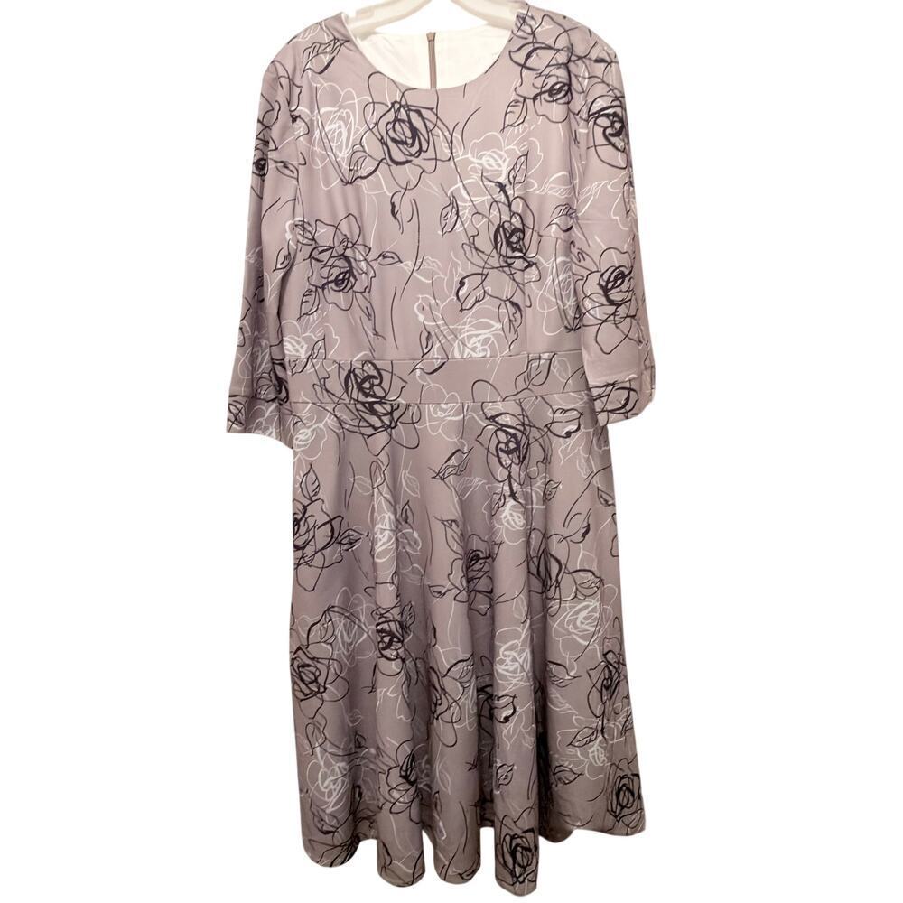 NWT Women's Floral Vintage Elegant Midi Cocktail Dress3/4 Sleeve Size XL - Picture 3 of 10